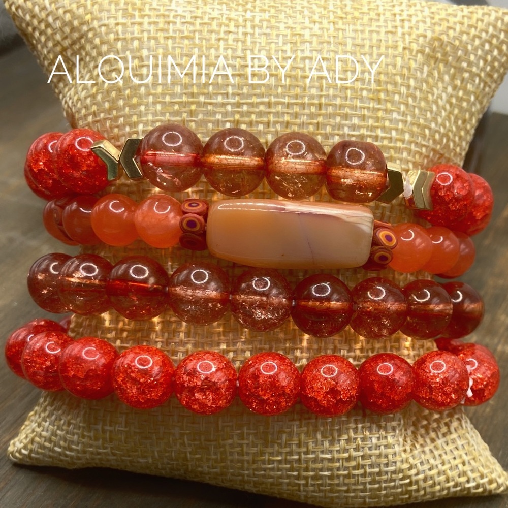 Alquimia tangerine crackled Quartz beaded hand crafted statement bracelet - Picture 3 of 4